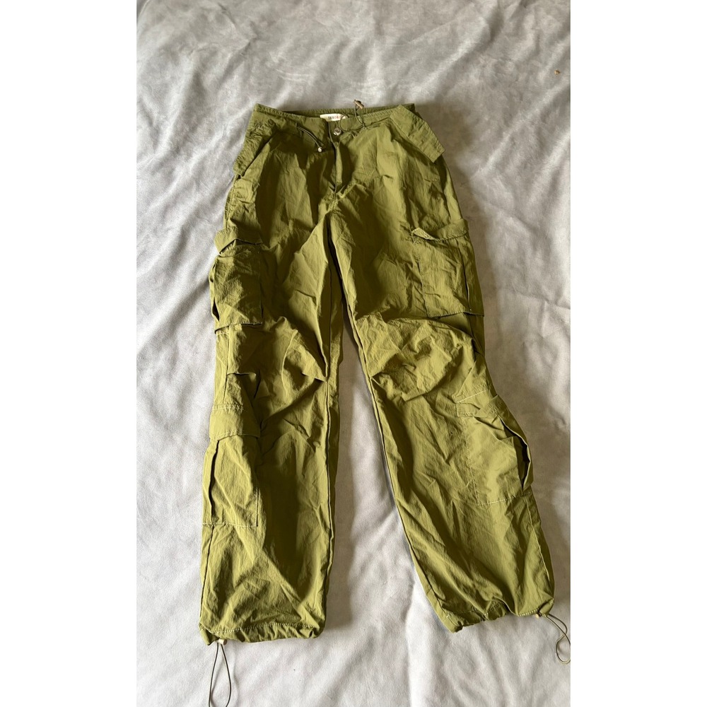Tesoro Olive Green Nylon Cargo Pants Wide Leg Utility Streetwear